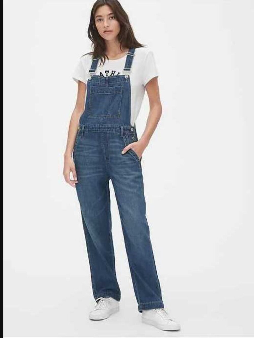 New M Gap wide leg jean overalls in Medium Indigo denim
